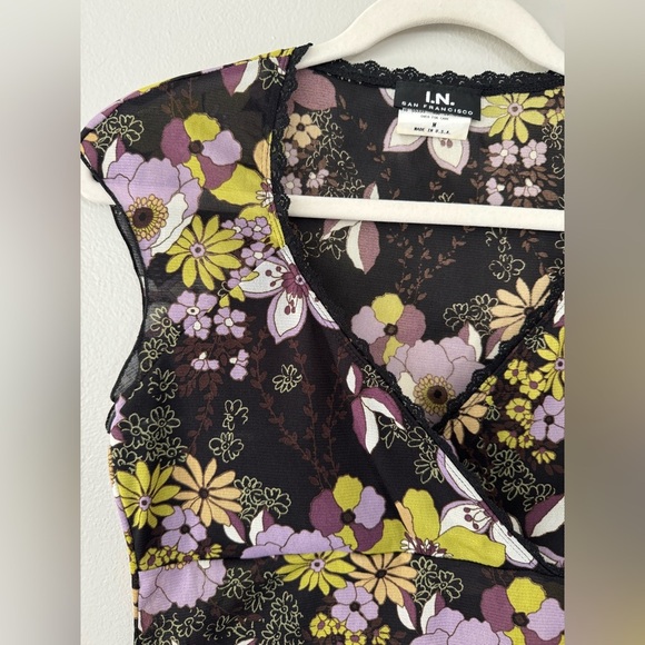 I.N. San Francisco Vintage ‘90s Y2K Sheer Mesh Floral N Neck Baby Doll Top - Picture 2 of 4